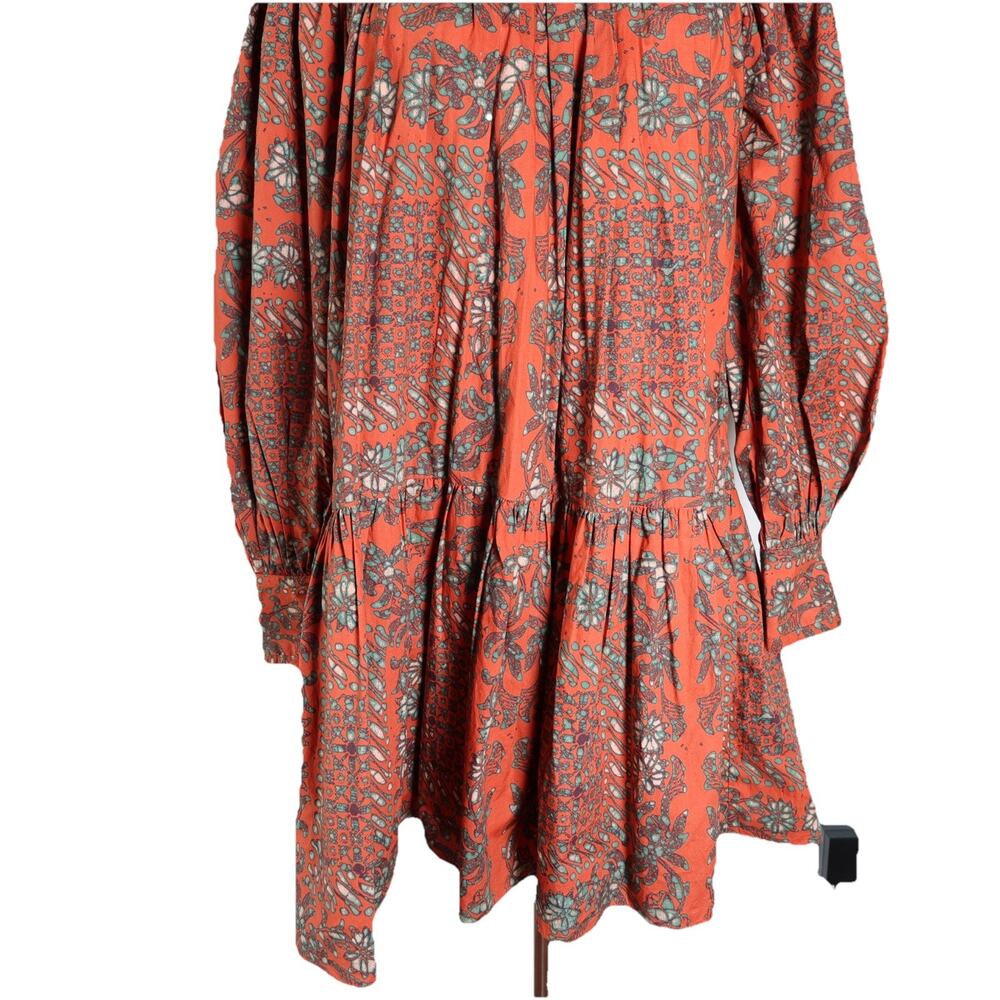 ULLA JOHNSON Ria Gathered Printed Cotton Poplin Mini Dress In Clementine Size 00 - Picture 4 of 15